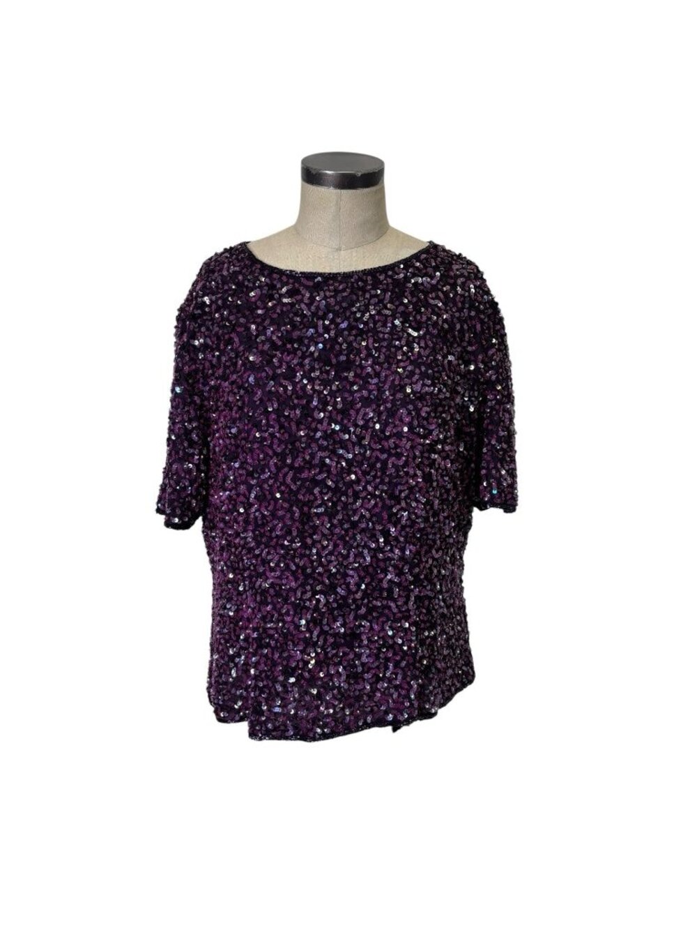 Vintage MARINA Marina Bresler Sequin Top Blouse 18 Purple 100% Silk